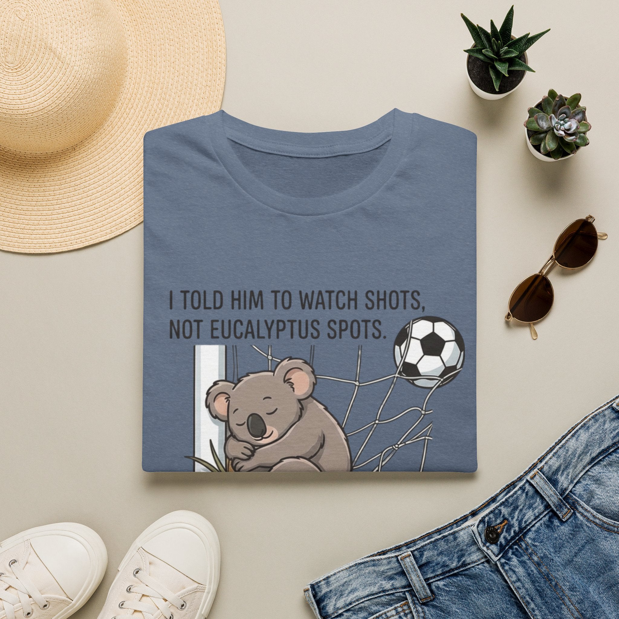Koala Soccer T‑Shirt — "I Told Him To Watch Shots, Not Eucalyptus Spots"