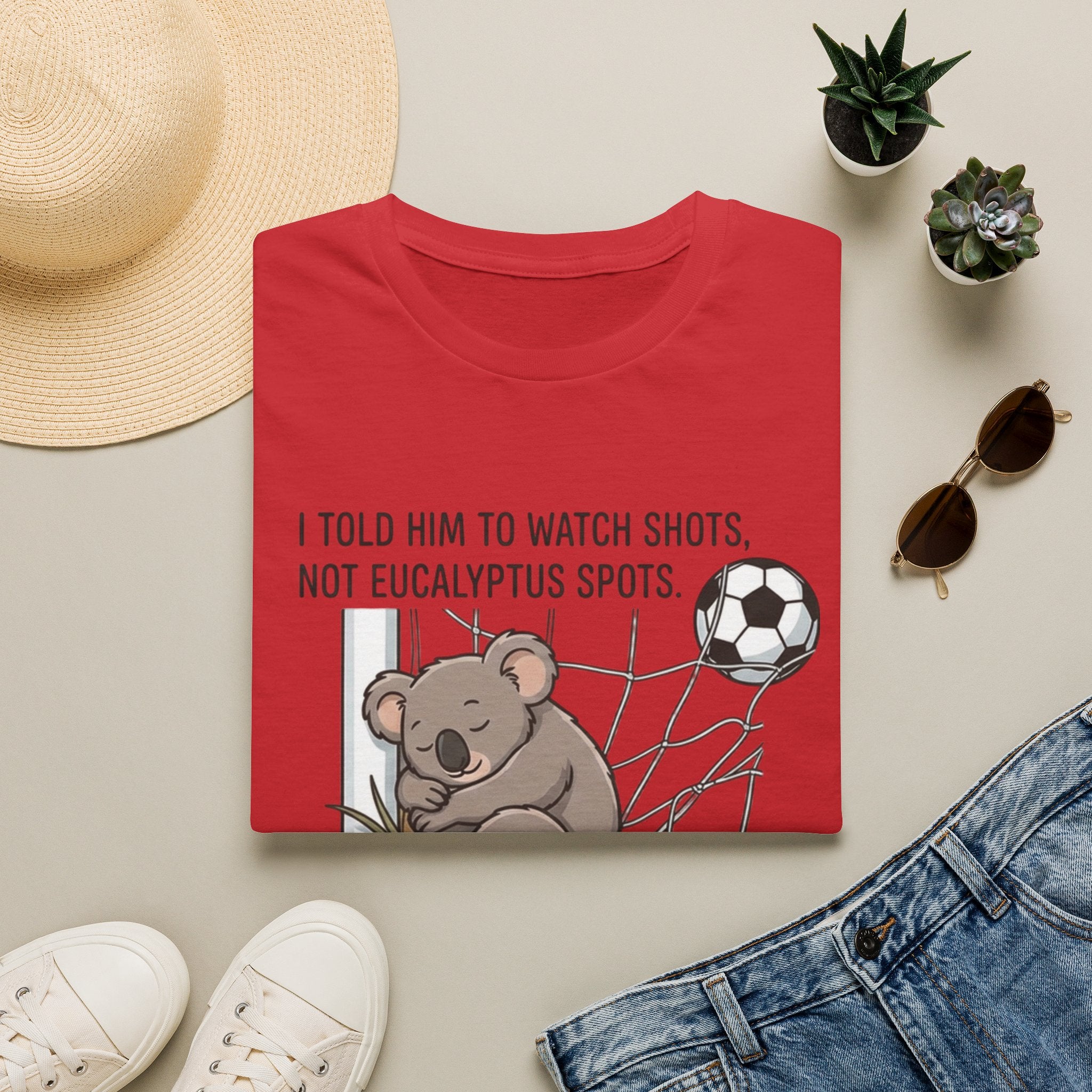 Koala Soccer T‑Shirt — "I Told Him To Watch Shots, Not Eucalyptus Spots"